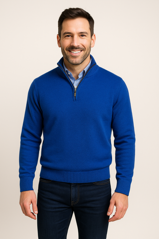 Cashmere blend Quarter-Zip Pullover Sweater - Royal