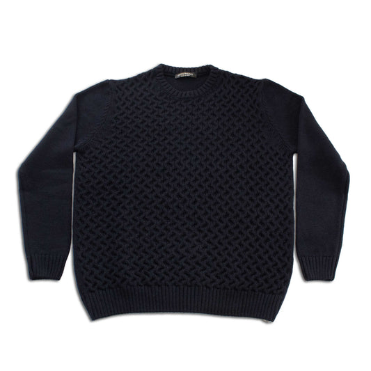 Crew Neck Cable Knit Sweater - Navy