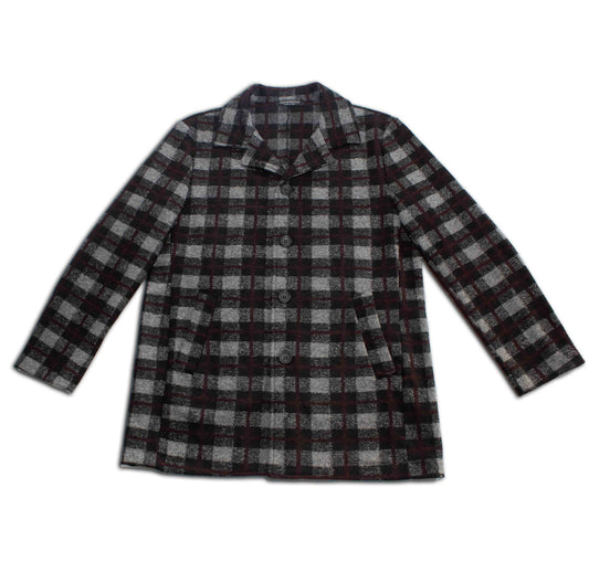 Midnight Burgundy Buffalo Check Wool Coat
