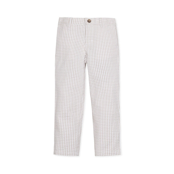 Organic Seersucker Suit Pant Taupe Gingham