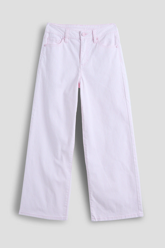 Girls Baby Pink Hickory Stripe Wide Leg Pant