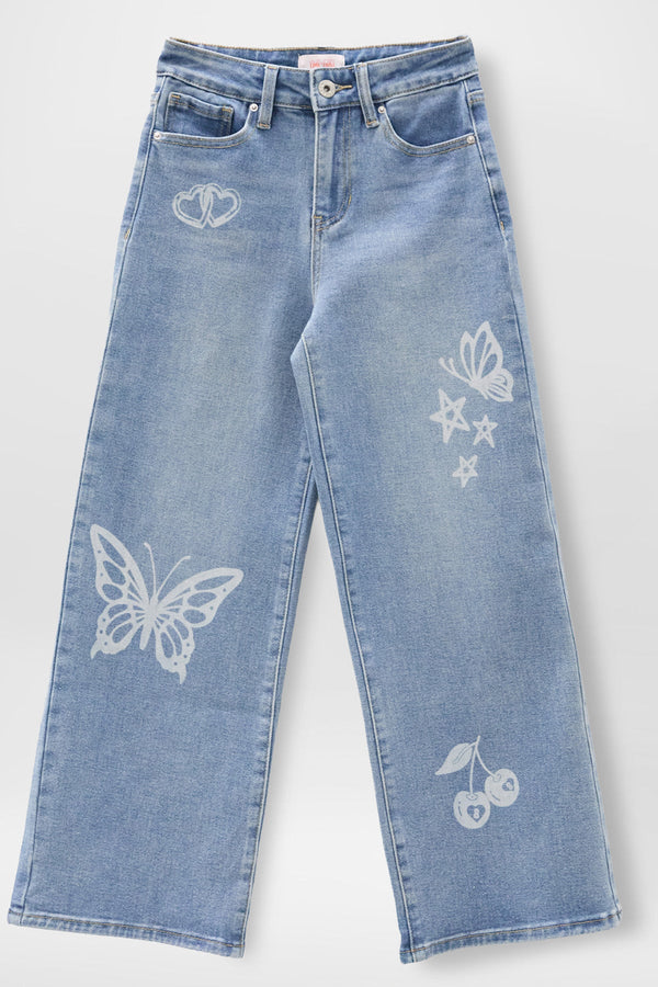 Girls Tattoo Print Wide Leg Jeans