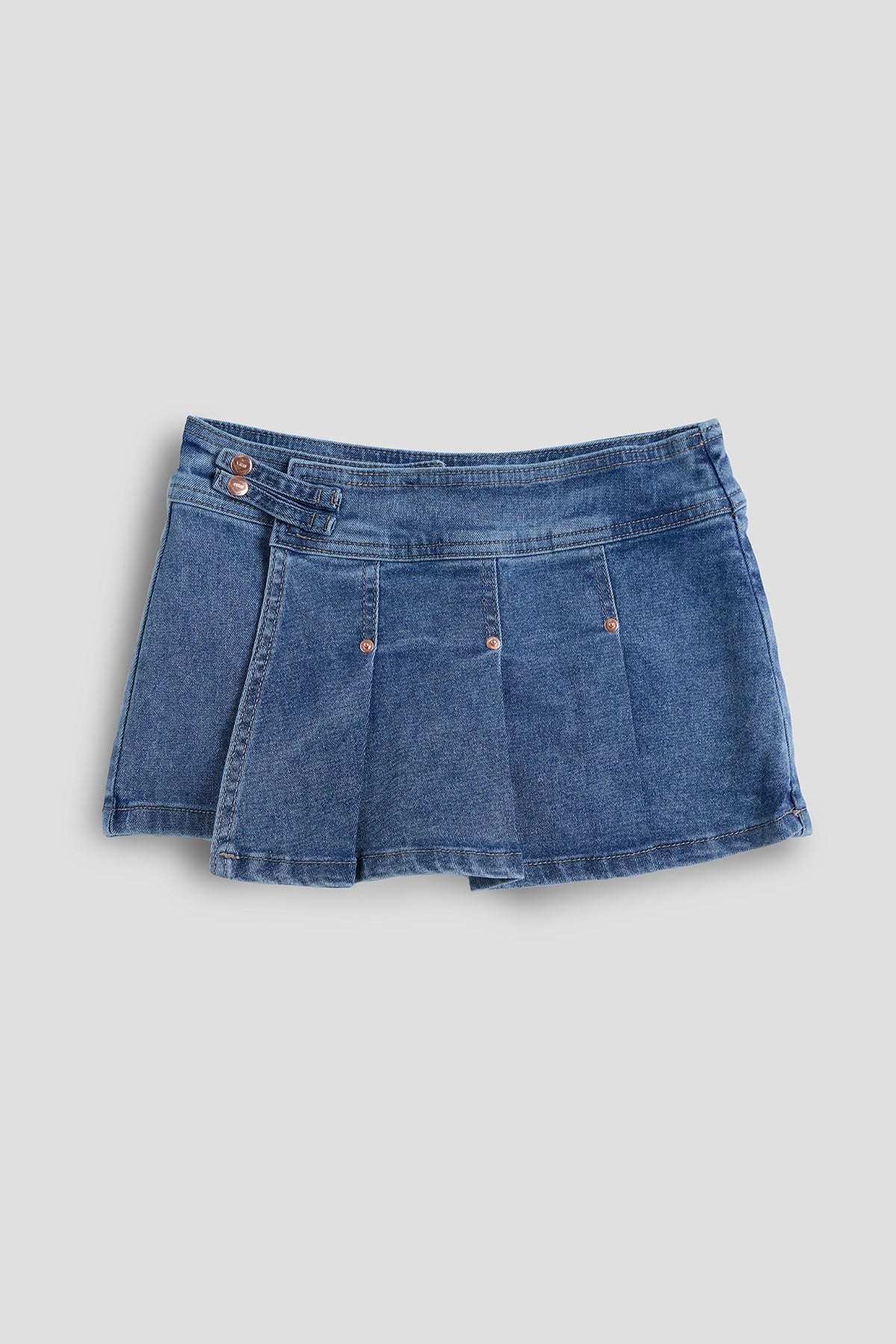 Girls Asymmetrical Pleated Denim Skort