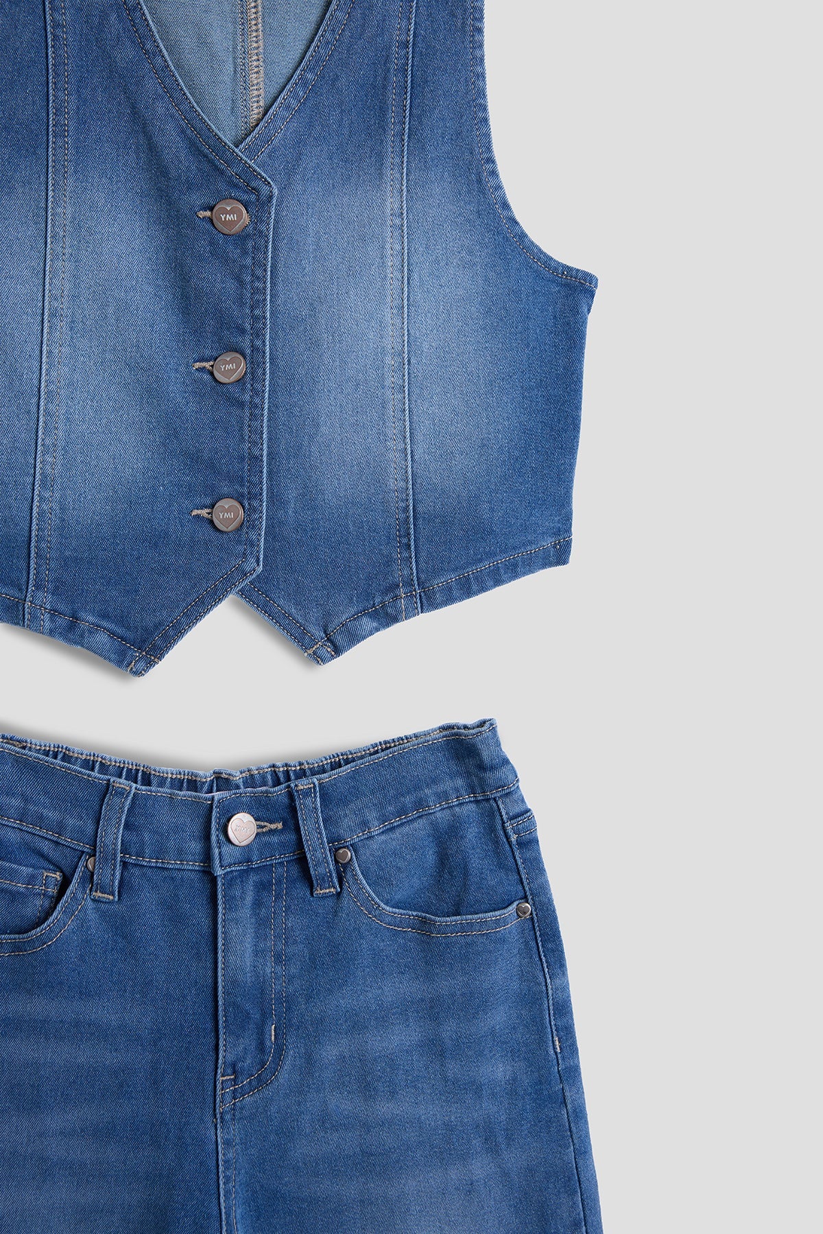 Girls Cece Denim Vest & Wide Leg Jeans Set