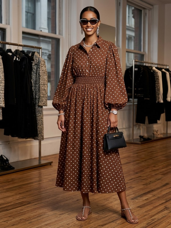 Gemini ha dicho Brown Polka Dot Shirt Dress TRIBECA New Collection FASHION BYMANYC ® New York