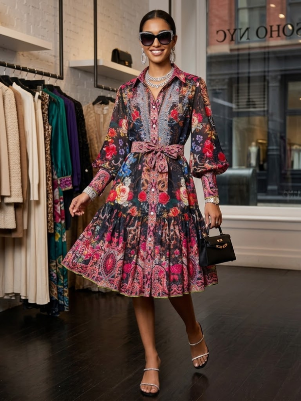 Gemini ha dicho Floral Paisley Print Shirt Dress NOLITA New Collection FASHION BYMANYC ® New York