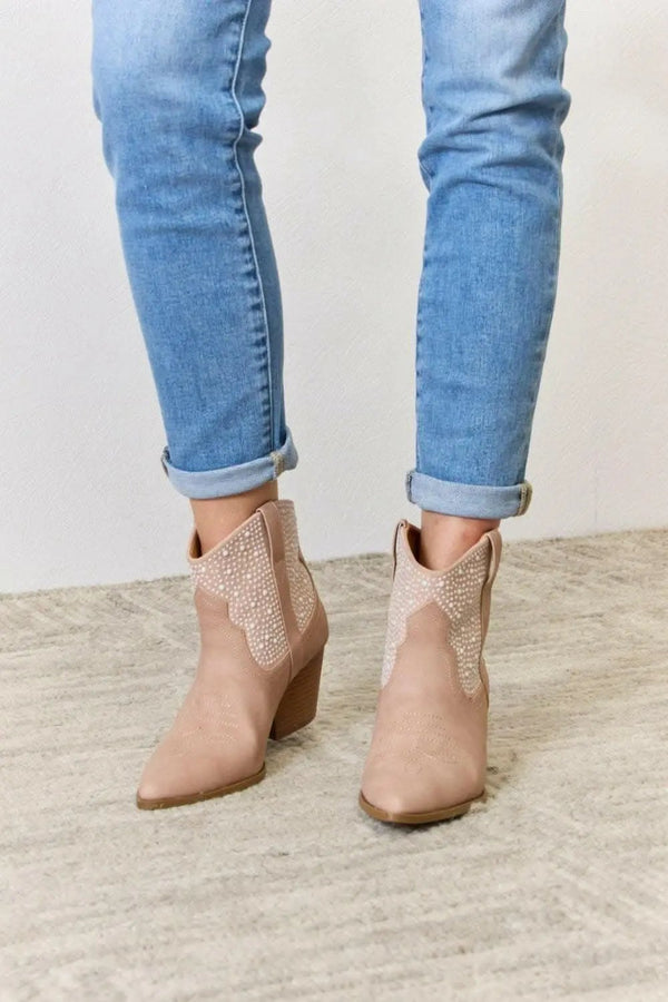 Trendsi Rhinestone Cowgirl Booties Women's Fashion Shoes - Glamorous & High Fashion