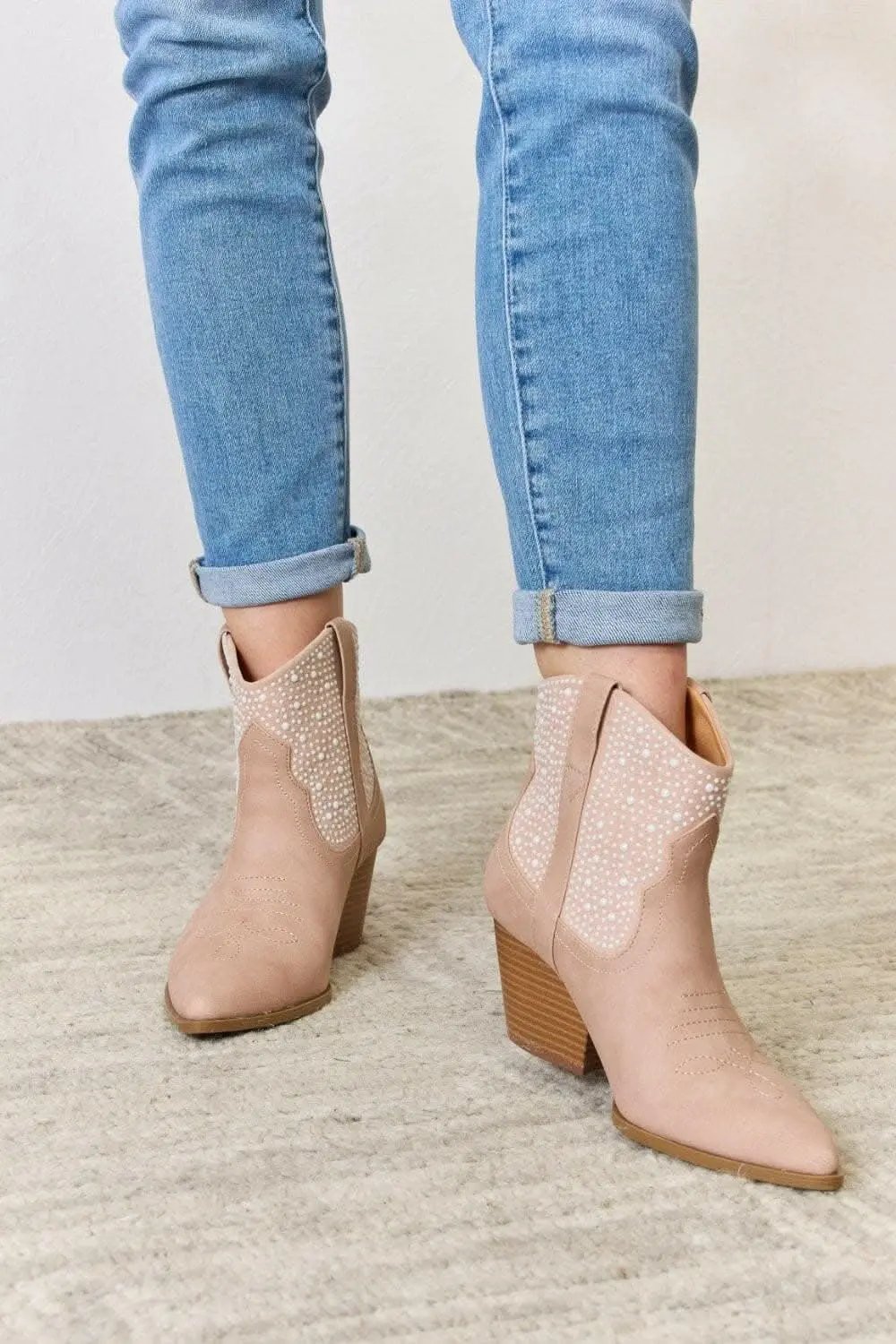 Trendsi Rhinestone Cowgirl Booties Women's Fashion Shoes - Glamorous & High Fashion