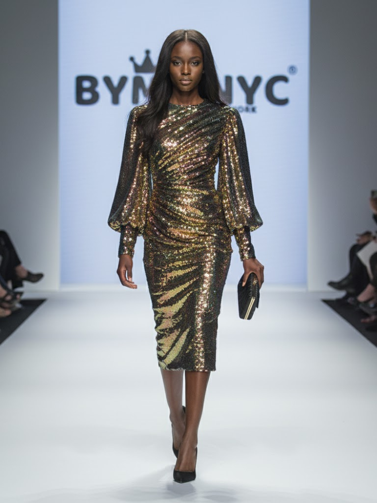 Gold Sequin Midi Party Dress MEATPACKING DISTRICT: Prêt-à-Porter Line BYMANYC ® New York