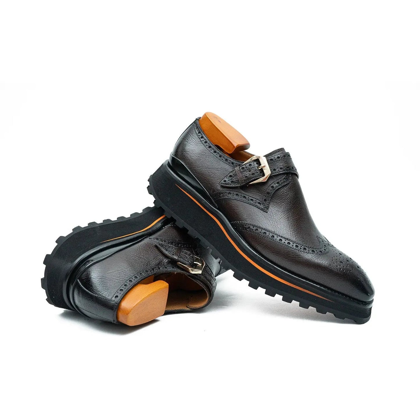 Grain of Tumbled Kangaroo Leather Monk Shoes