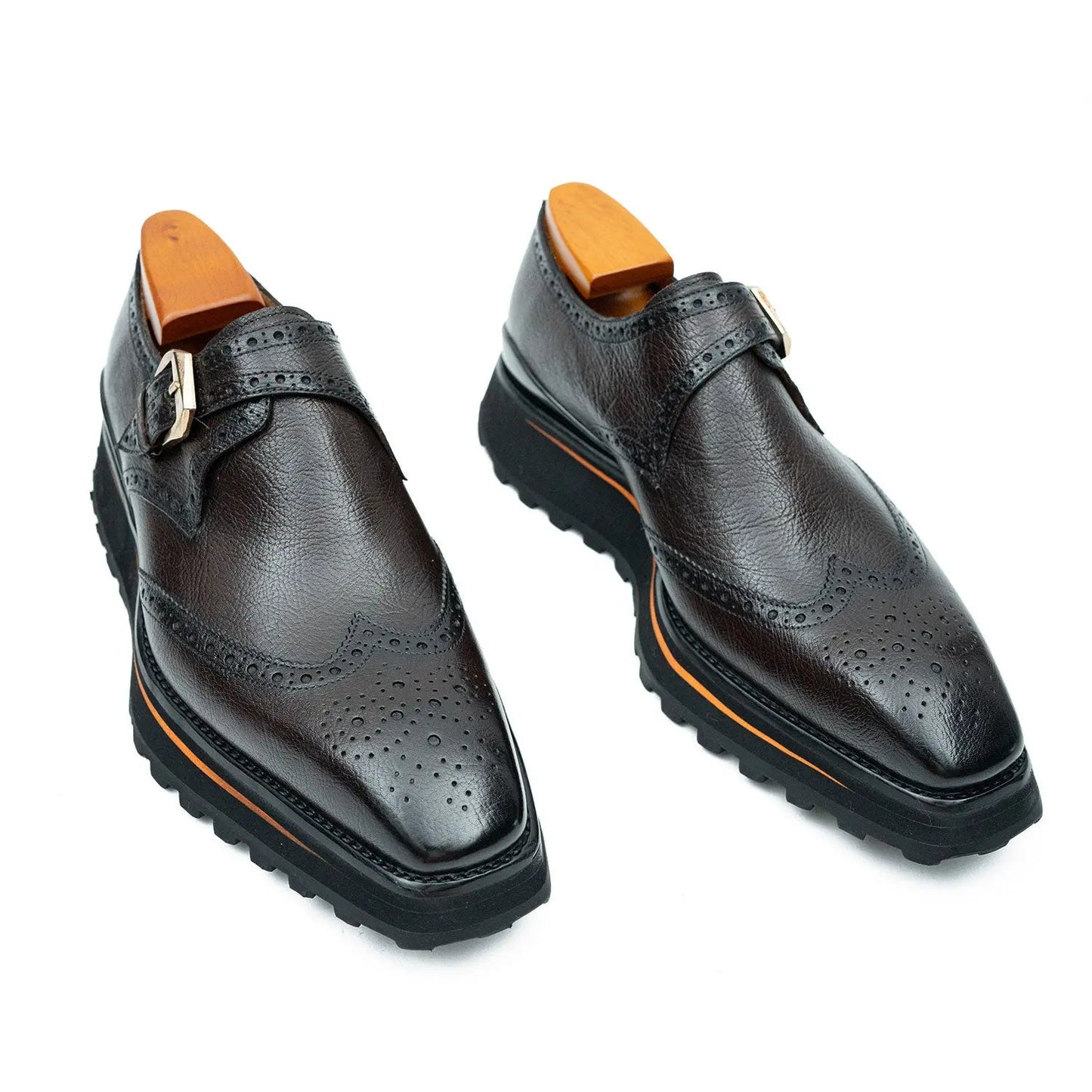 Grain of Tumbled Kangaroo Leather Monk Shoes