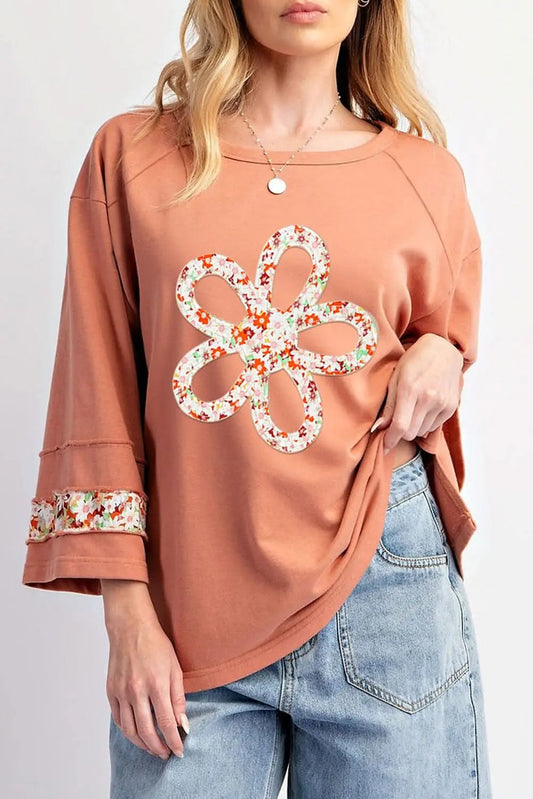 Love Salve Pink Graphic Top Women's Daily Wear Tee Wide Sleeve, Exposed Seam