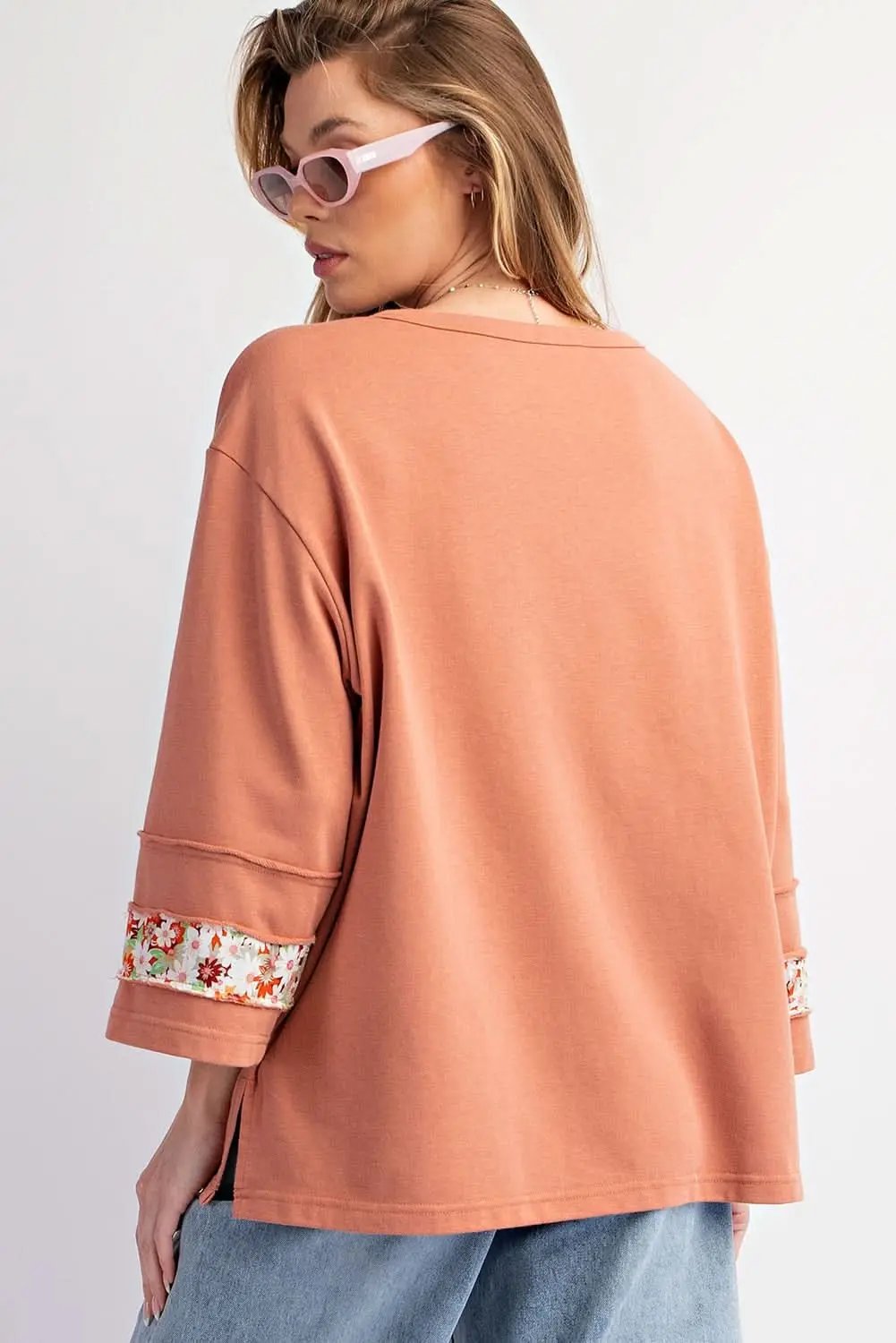 Love Salve Pink Graphic Top Women's Daily Wear Tee Wide Sleeve, Exposed Seam