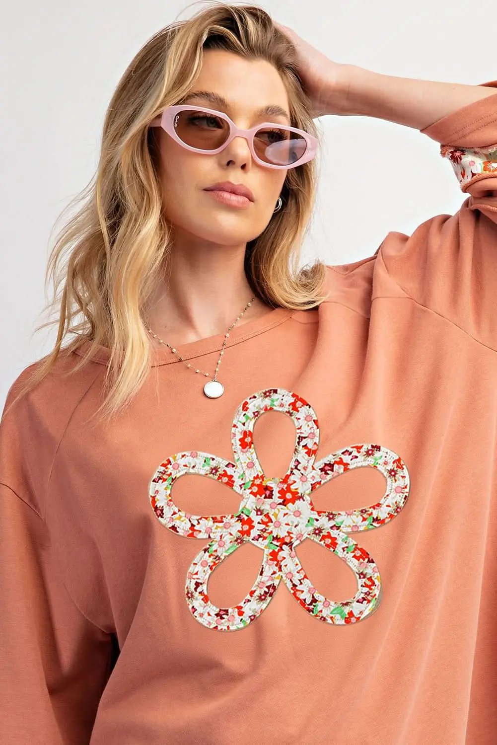 Love Salve Pink Graphic Top Women's Daily Wear Tee Wide Sleeve, Exposed Seam