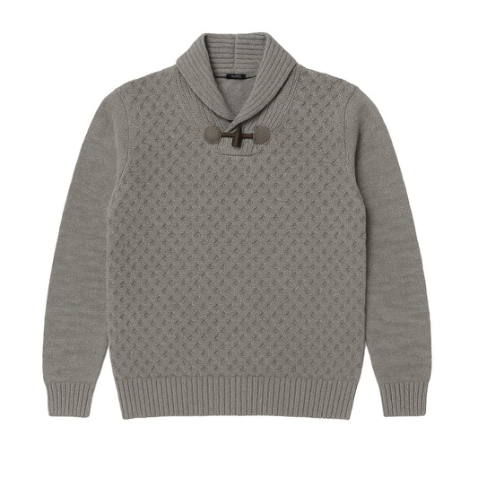 Shawl Collar Cable Knit Sweater - Med Grey