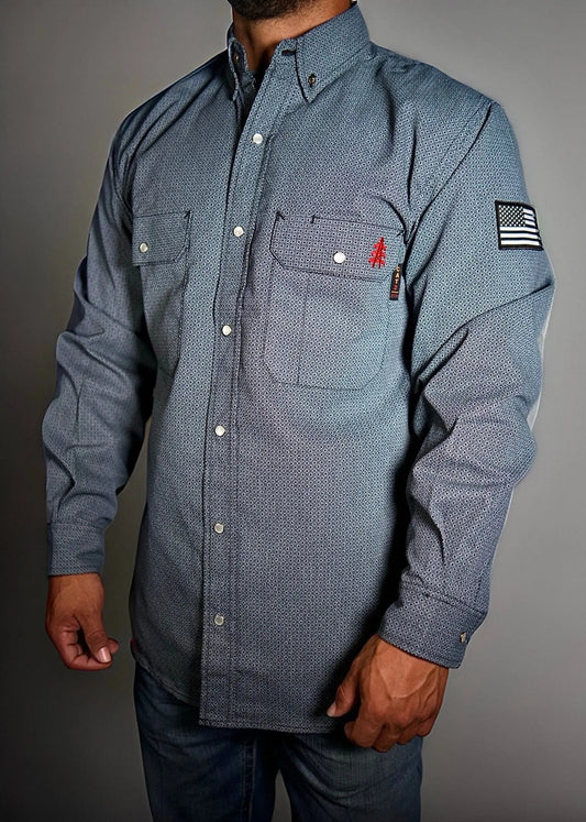 FR Pearl Snap Work Shirt - Forged Gray - With U.S Flag
