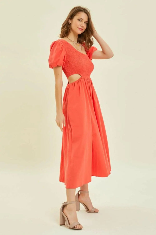 Trendsi HEYSON Smocked Cutout Midi Dress