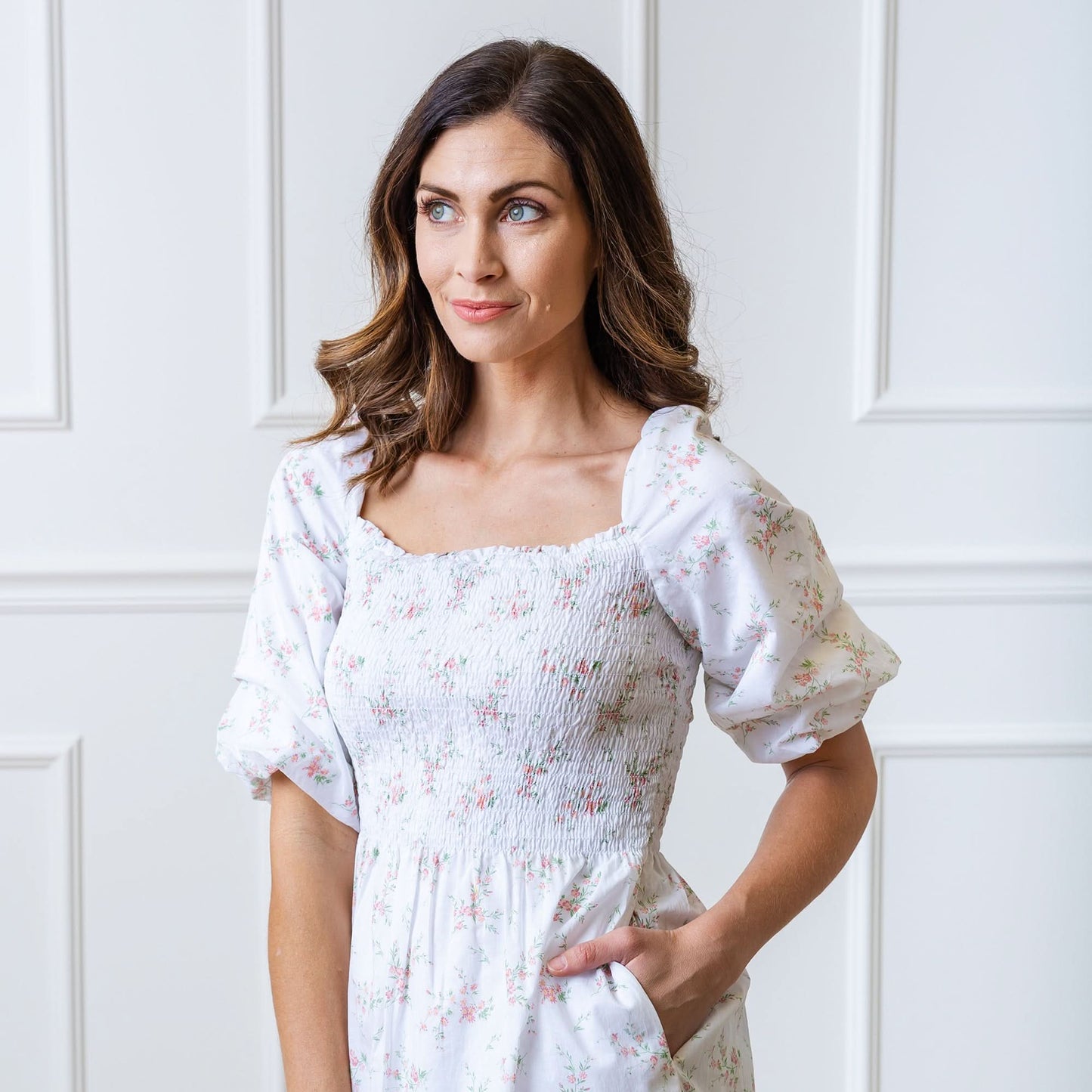 Smocked Bubble Sleeve Organic Dress