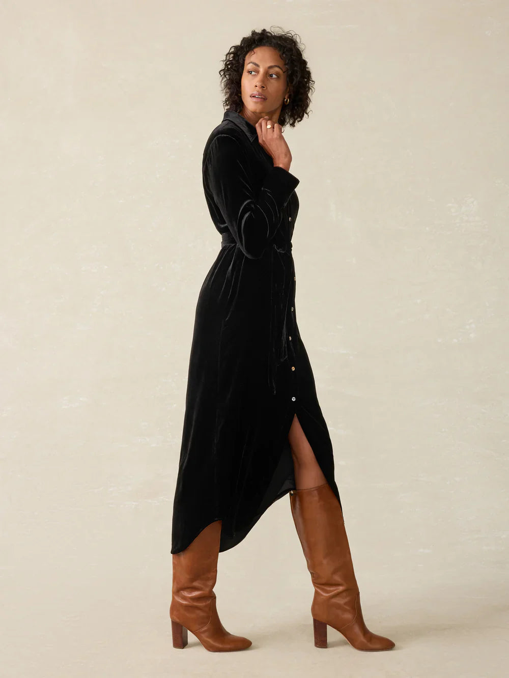 Faherty Stretch Silk Velvet Riley Midi Dress