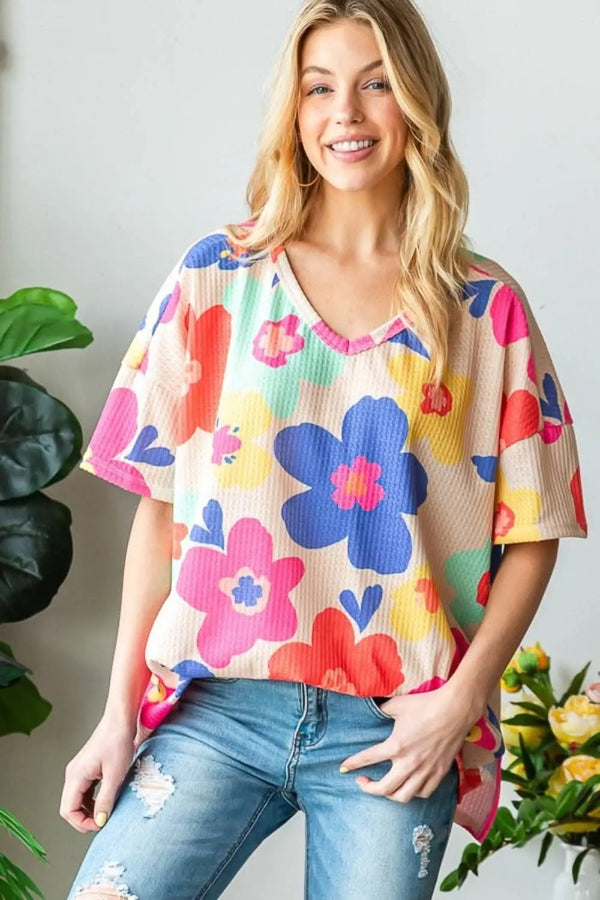 Trendsi Floral V-Neck T-Shirt Women's Casual Top USA Shipped