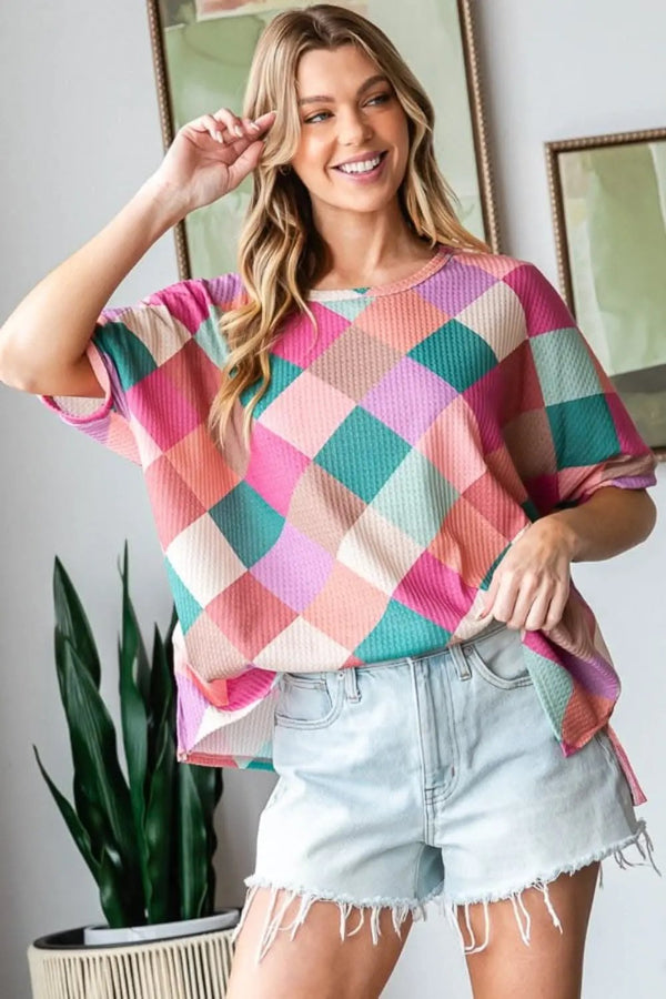 Trendsi Argyle T-Shirt Women's Casual Top USA Shipped Soft & Trendy