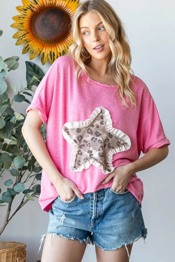 Trendsi Leopard Star Tee Women's Casual Graphic T-Shirt Soft & Stylish