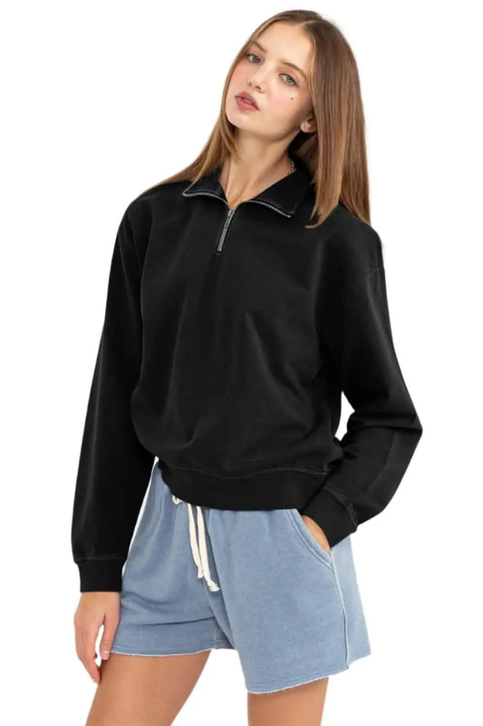 Trendsi HYFVE Half Zip Drop Shoulder Sweatshirt