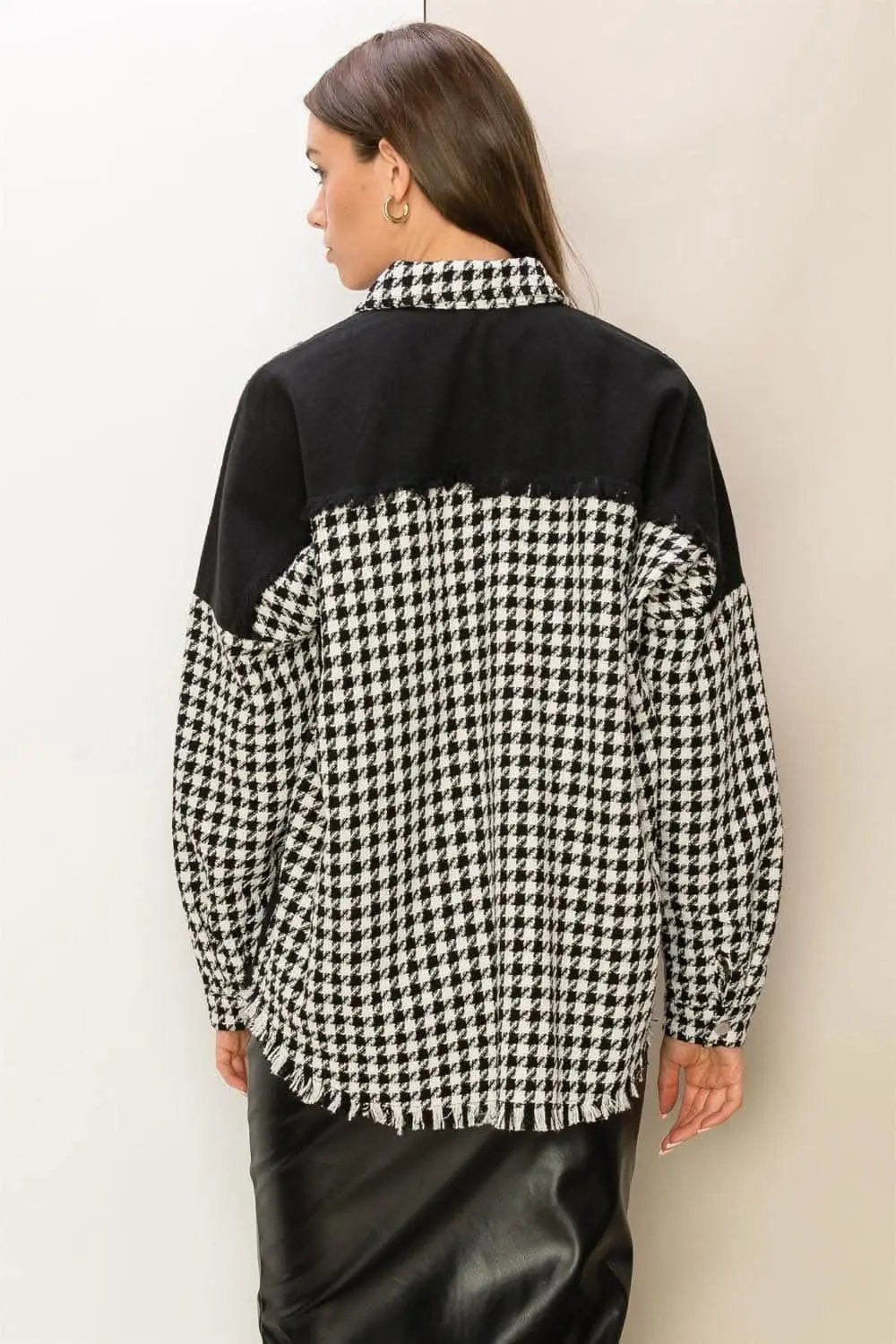 Houndstooth Jacket - Raw Hem - Chic Fall Outerwear