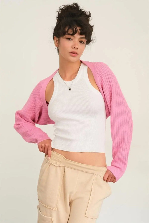 Trendsi Ribbed Knit Bolero Women's Cropped Cardigan Layering Top - Soft & Chic