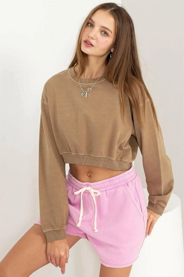 Trendsi Cropped Sweatshirt Women's Casual Long Sleeve Top Soft & Stylish