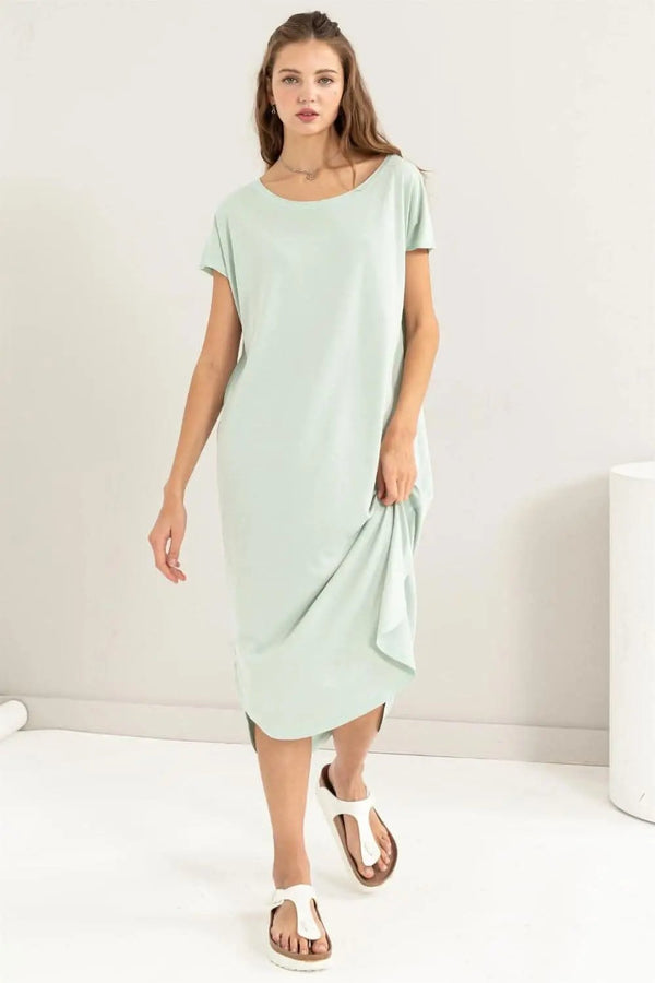 Trendsi HYFVE Short Sleeve High-Low Slit Midi Dress Chic S