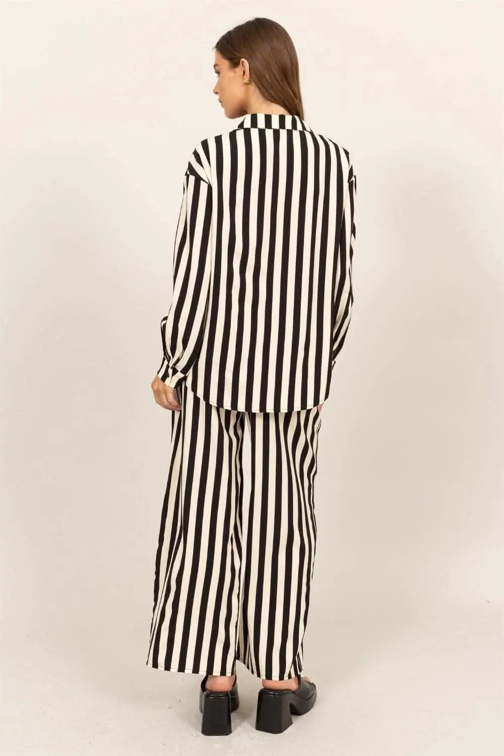 Trendsi Striped Set Women's Loungewear Button Up Shirt & Pants Two-Piece Set USA Shipped