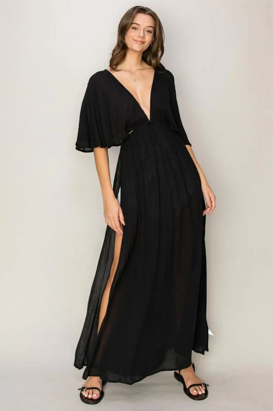Trendsi Maxi Cover Up Dress Women's Beach/Pool Tie Back Split Lightweight