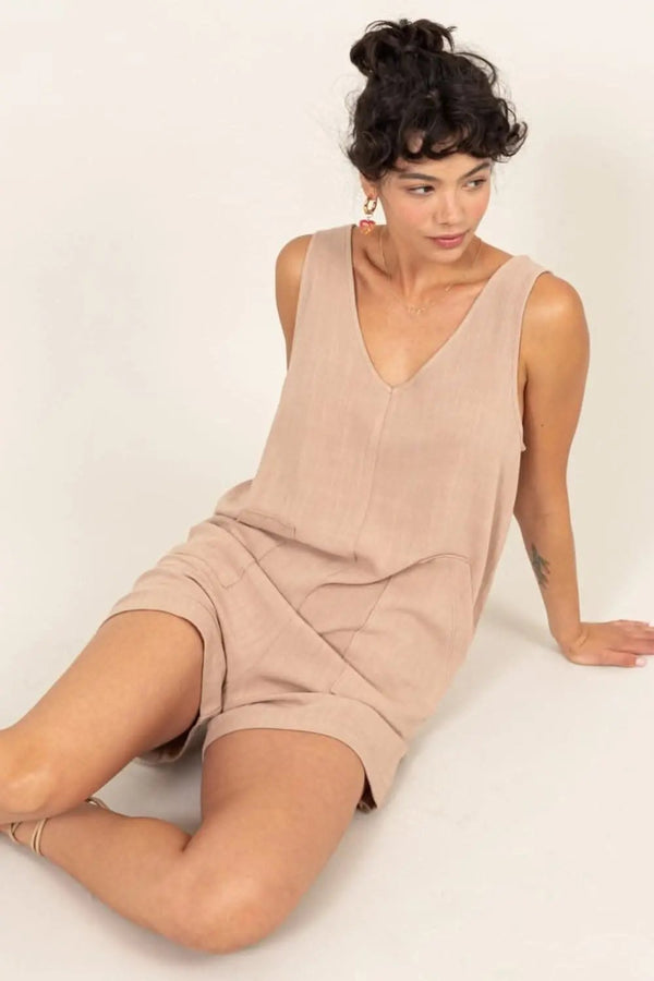 Trendsi V-Neck Romper Women's Casual Summer Jumpsuit with Pockets USA