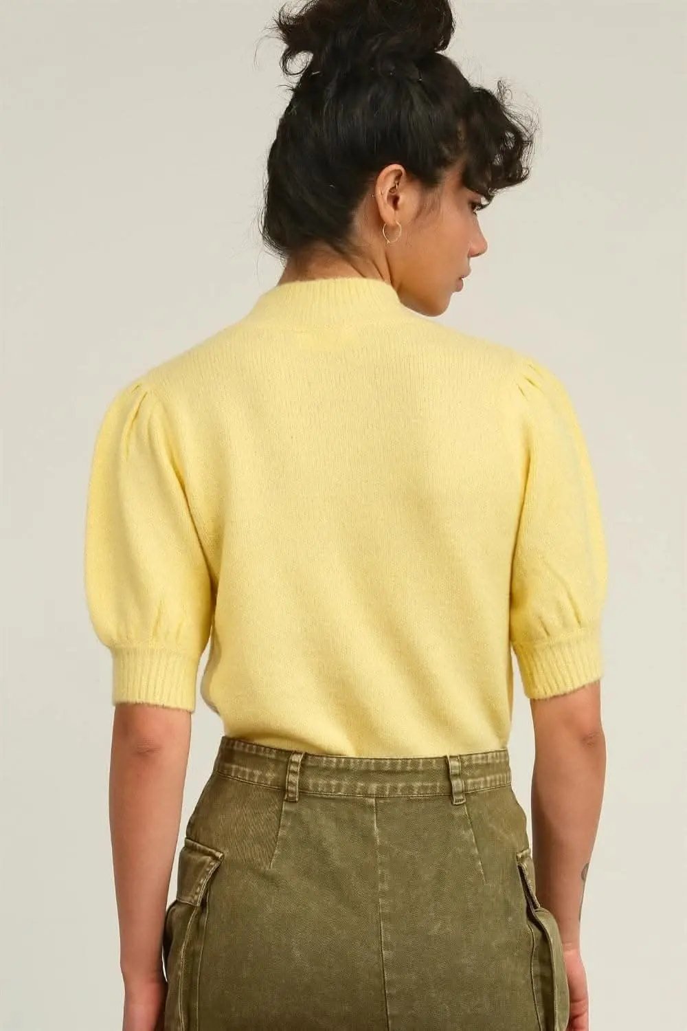 Top - Puff Sleeve Mock Neck - Elevated Knit Style