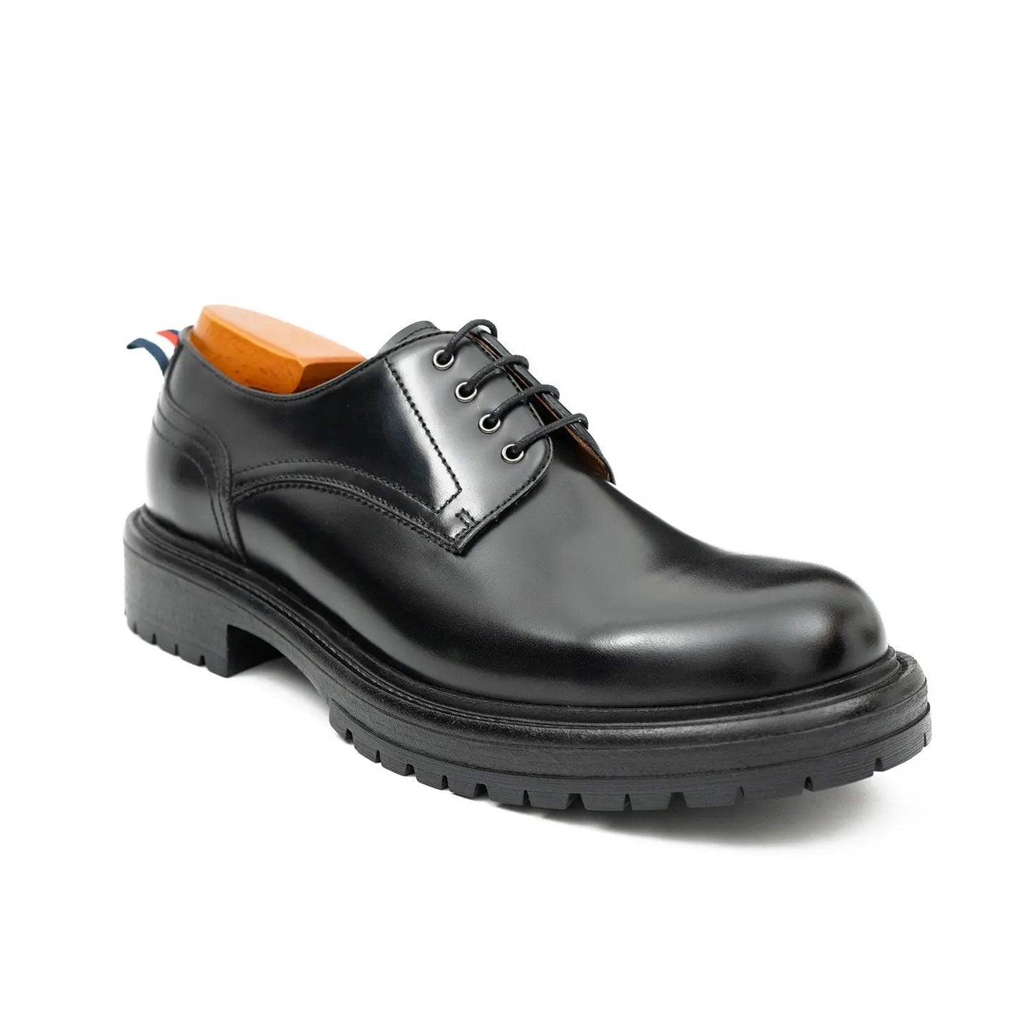 Handcrafted Big Toe Derby Shoes with Thick Sole  Black