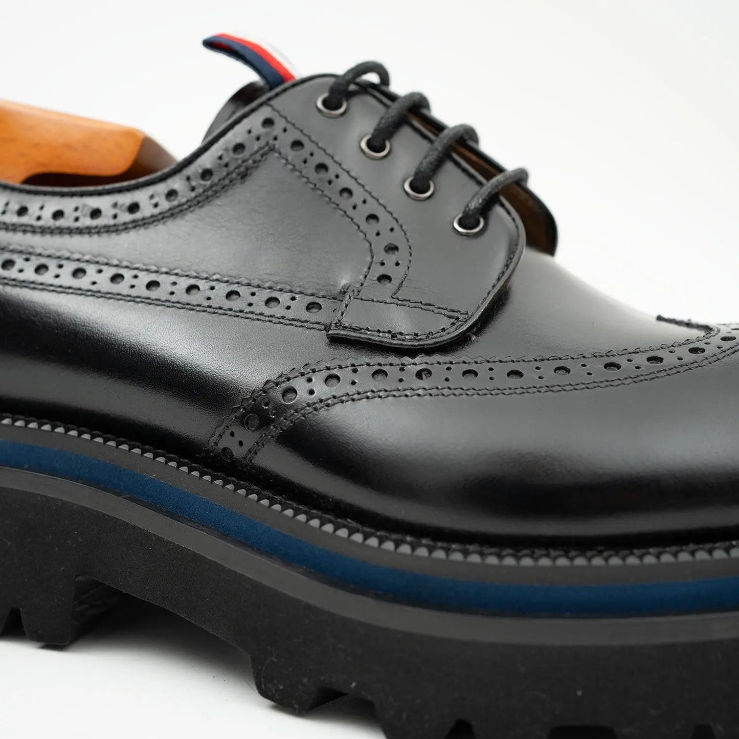 Handcrafted Square Toe Brogue Shoes with Thick Sole Black