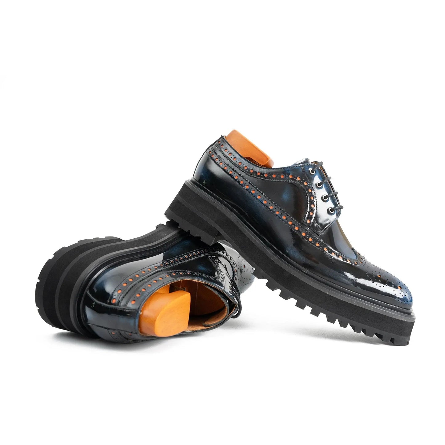 Handmade Chunky - sole Brogue Shoes Blue