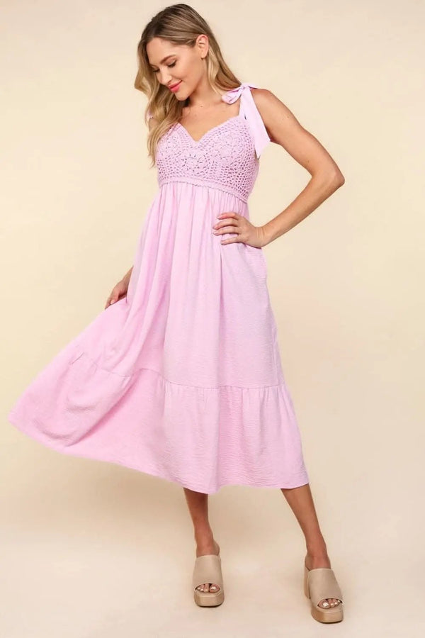 Trendsi Haptics Crochet Lace Midi Dress with Ruffle Hem an