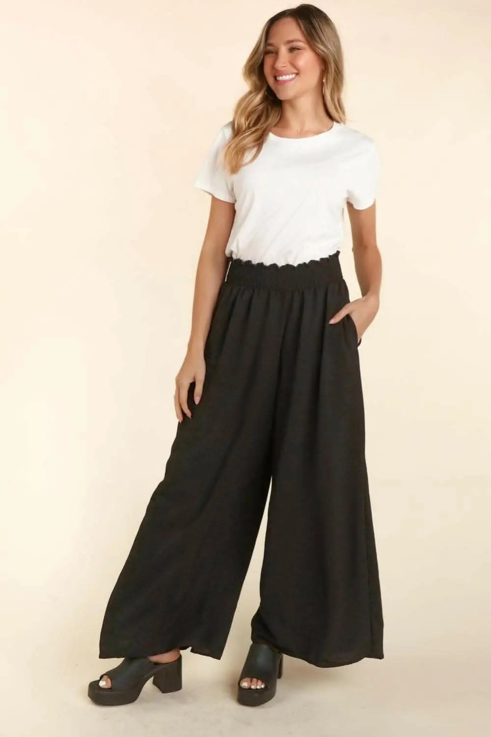 Trendsi Haptics Elastic Waist Wide Leg Pants with Pockets