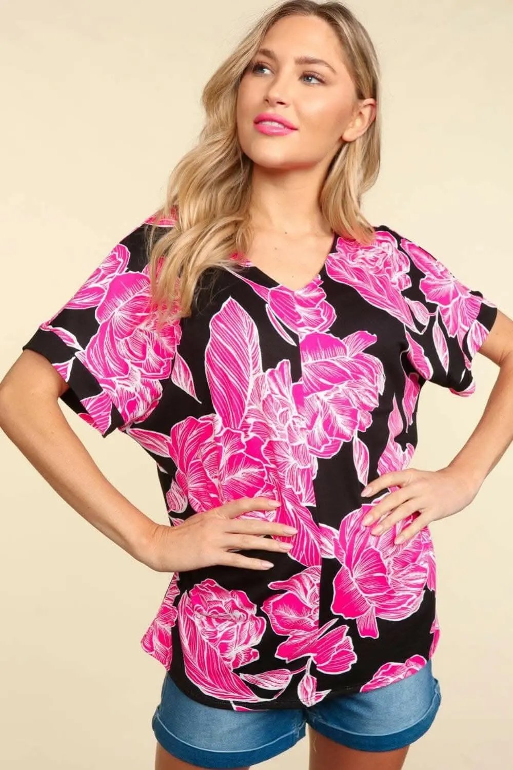 Trendsi Haptics Floral Drop Shoulder T-Shirt