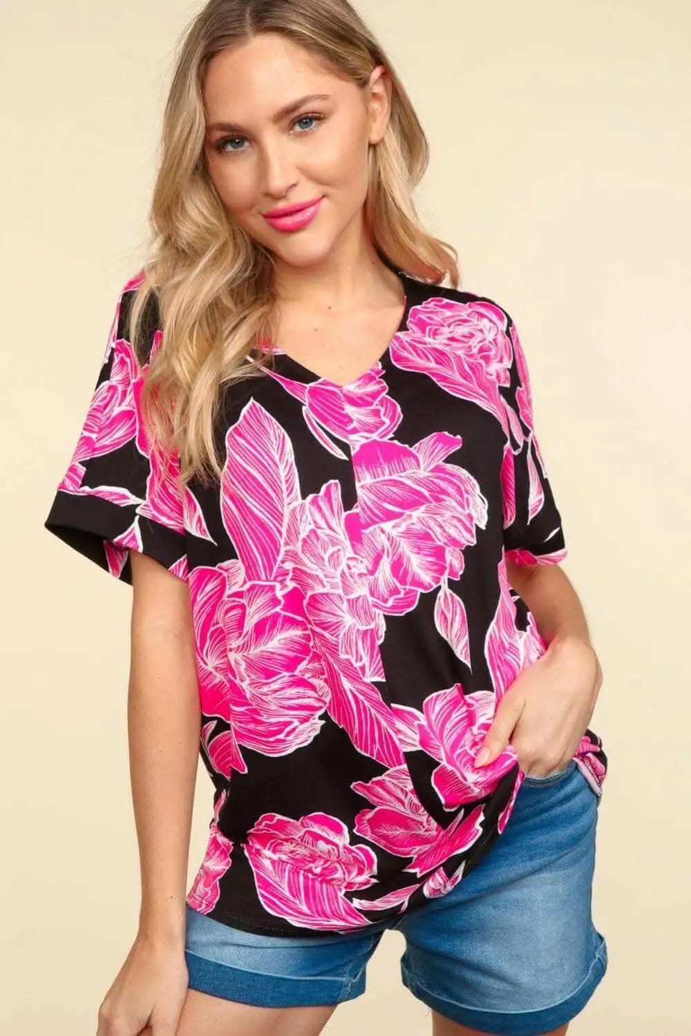 Trendsi Haptics Floral Drop Shoulder T-Shirt