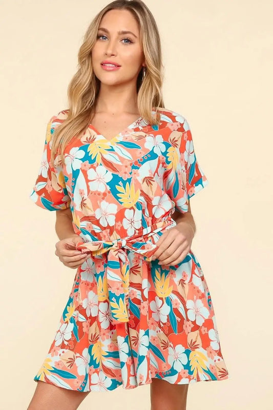 Trendsi Floral Romper Women's Summer Casual Short Sleeve Tie-Waist Jumpsuit