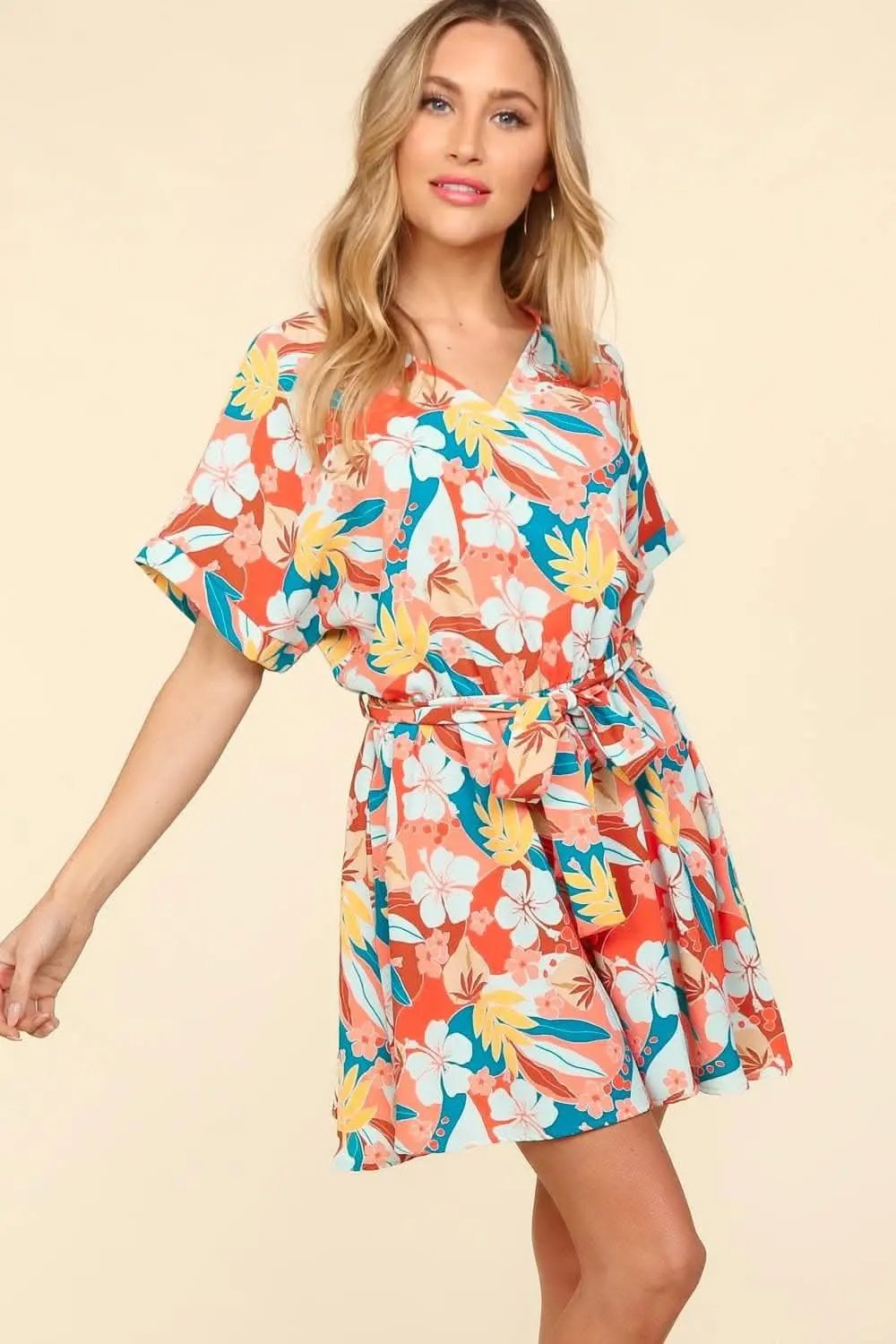 Trendsi Floral Romper Women's Summer Casual Short Sleeve Tie-Waist Jumpsuit