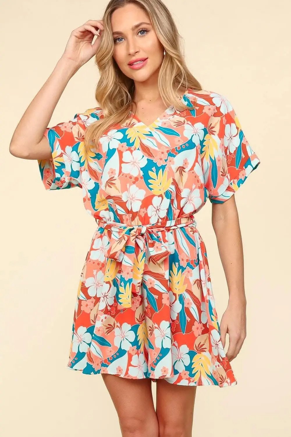 Trendsi Floral Romper Women's Summer Casual Short Sleeve Tie-Waist Jumpsuit