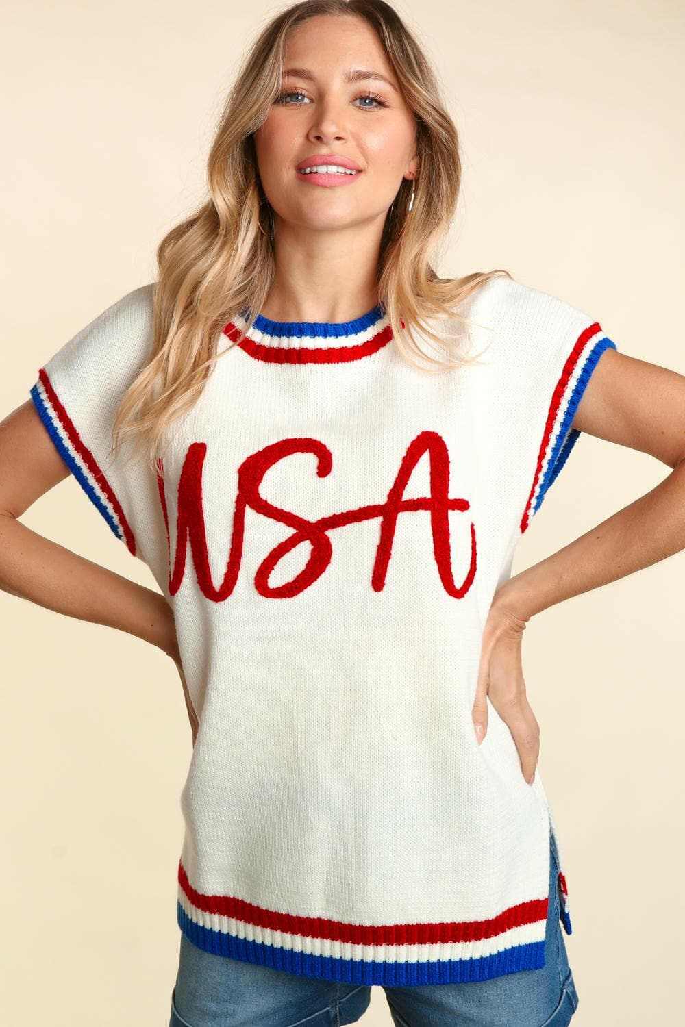 Trendsi Haptics slit knit top with embroidery