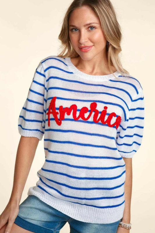 Trendsi Haptics striped knit top with embroidery