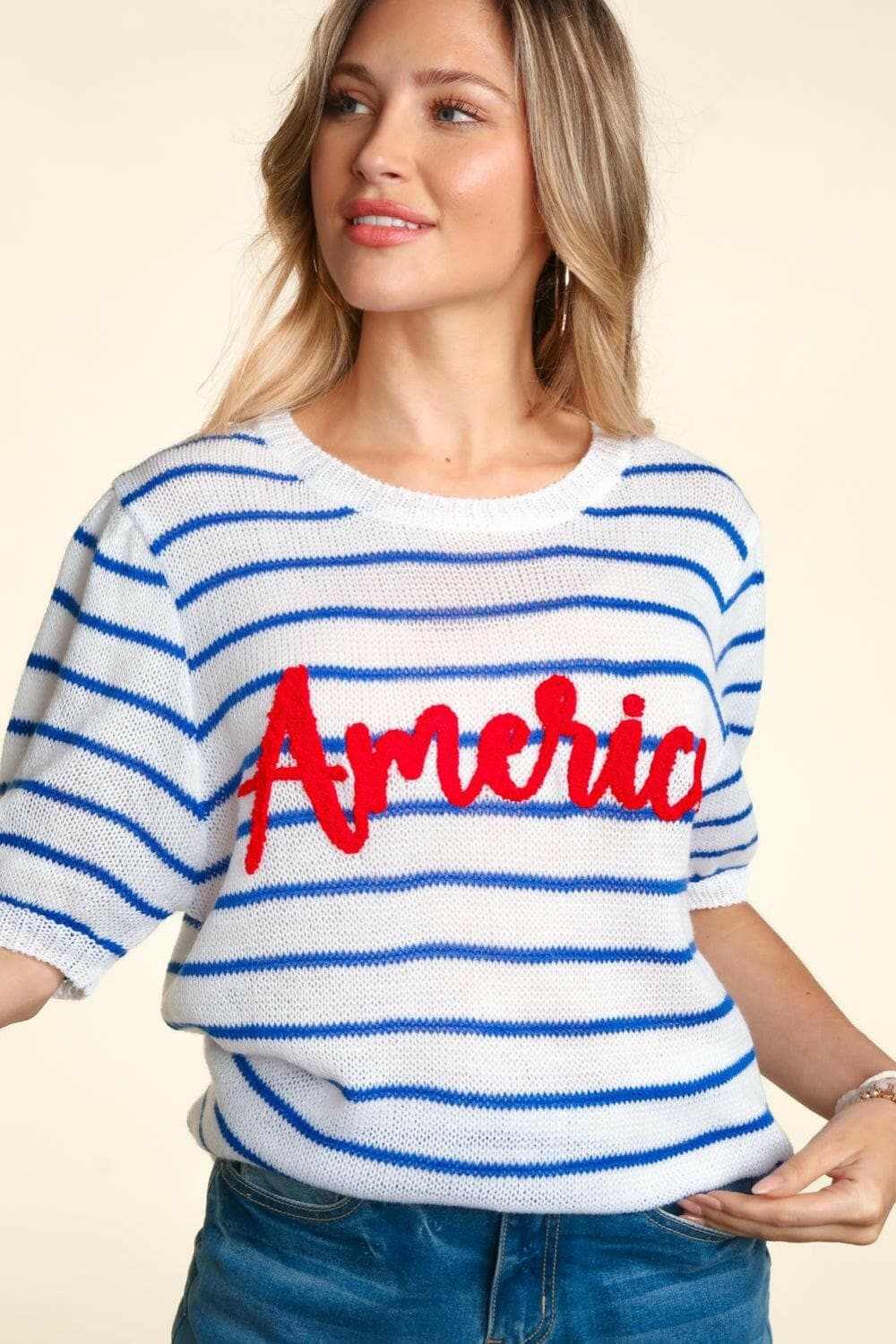 Trendsi Haptics striped knit top with embroidery