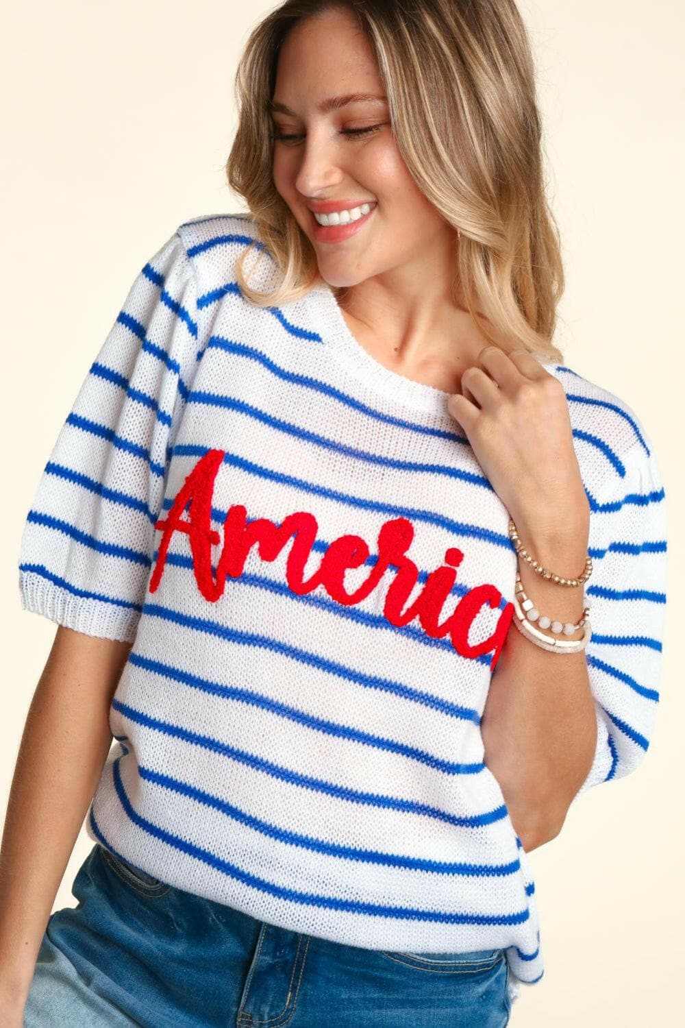 Trendsi Haptics striped knit top with embroidery