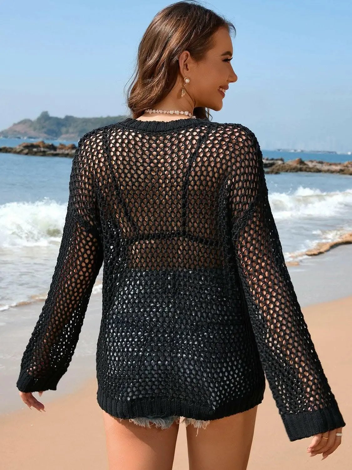 Trendsi swimwear - Heart-patterned sheer tunic